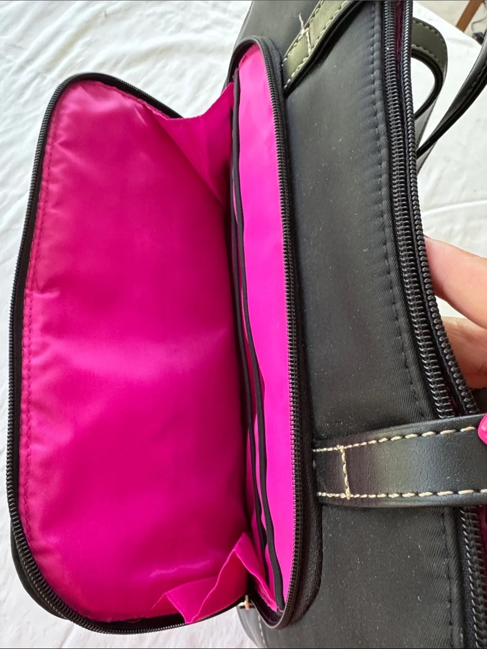 Black  Laptop Tote Bag with Contrast Stitching. 17”x12”x5”.